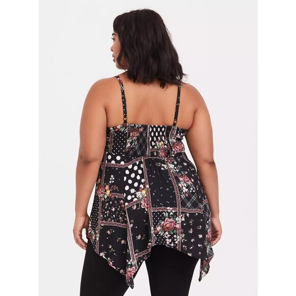 Torrid Floral Patchwork Zip Handkerchief Hem Babydoll Cami Top Size: 0X (12) - Picture 2 of 9